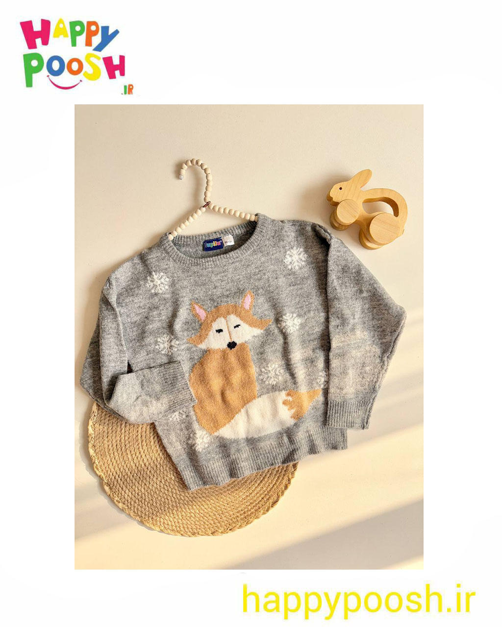 بلوز بافت دخترانه طوسی لوپیلو طرح روباه