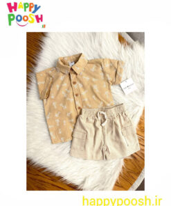 دو تیکه پسرانه پیراهن سفید پیراهن شلوارک کرم دایناسور