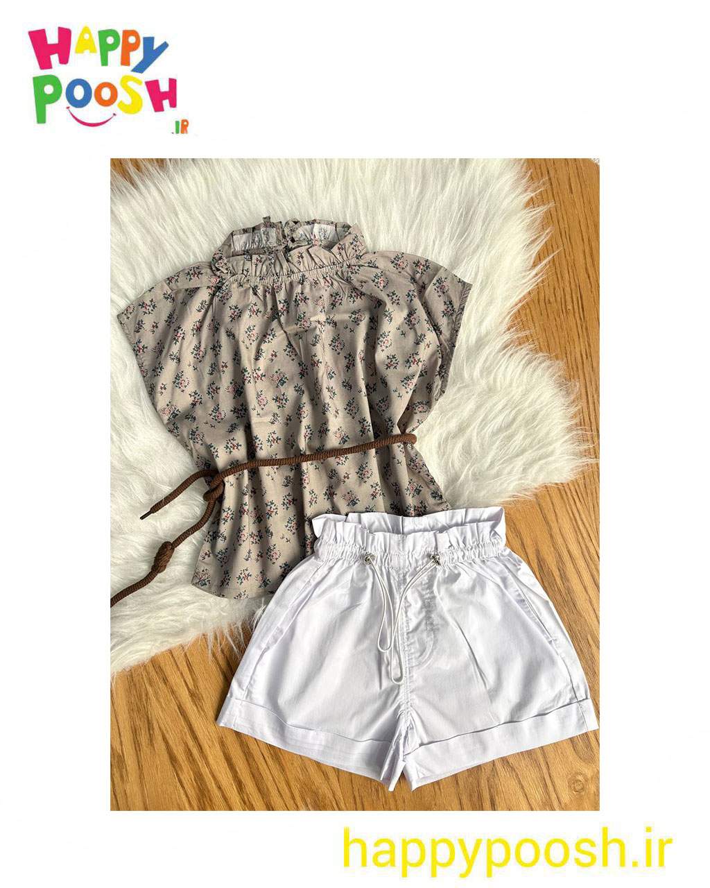 ست تاپ و شلوارک دخترانه نخی گلدار