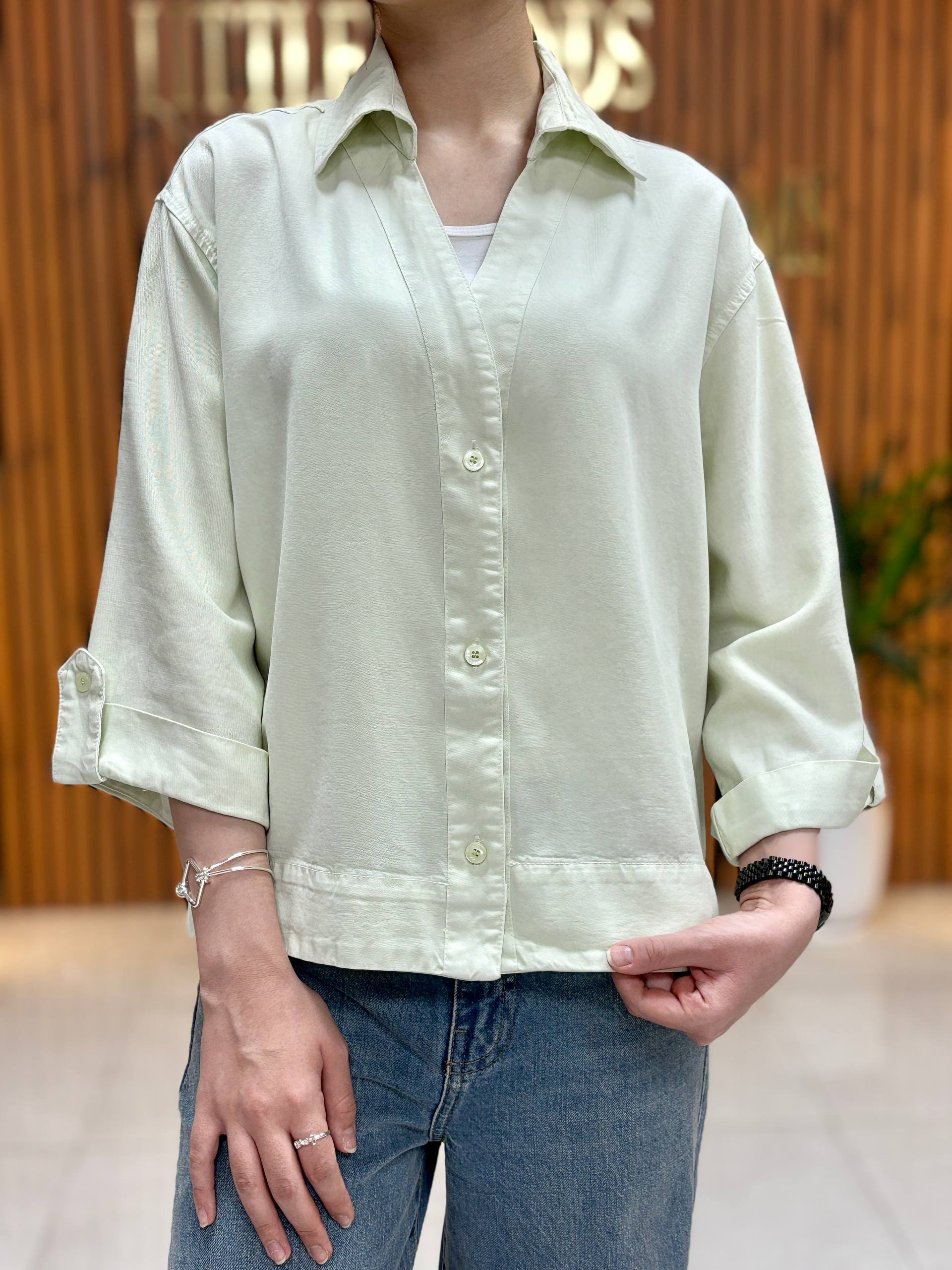 شومیز سیلک سبز زنانه - Image 6