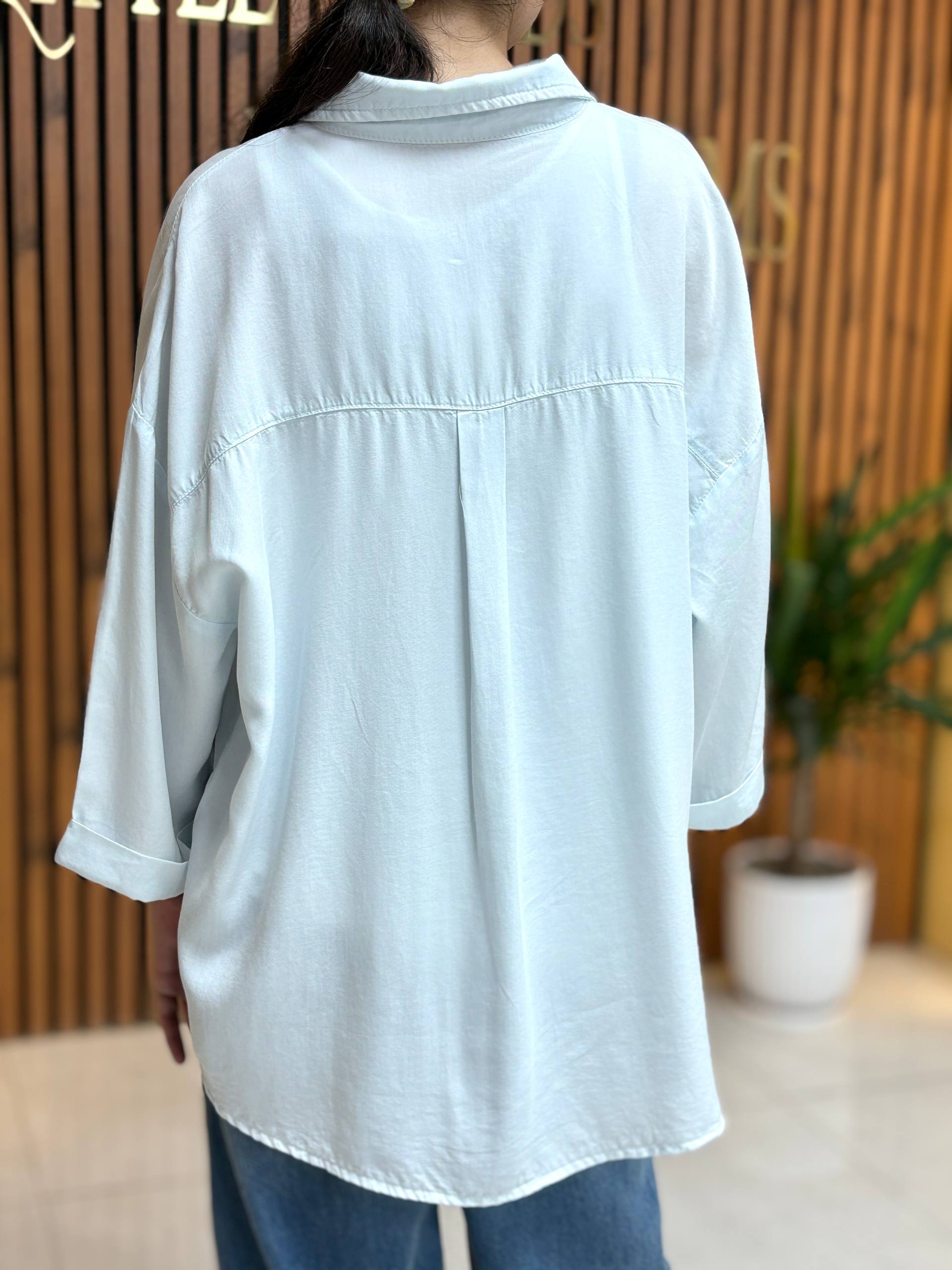 شومیز سیلک آبی زنانه - Image 6