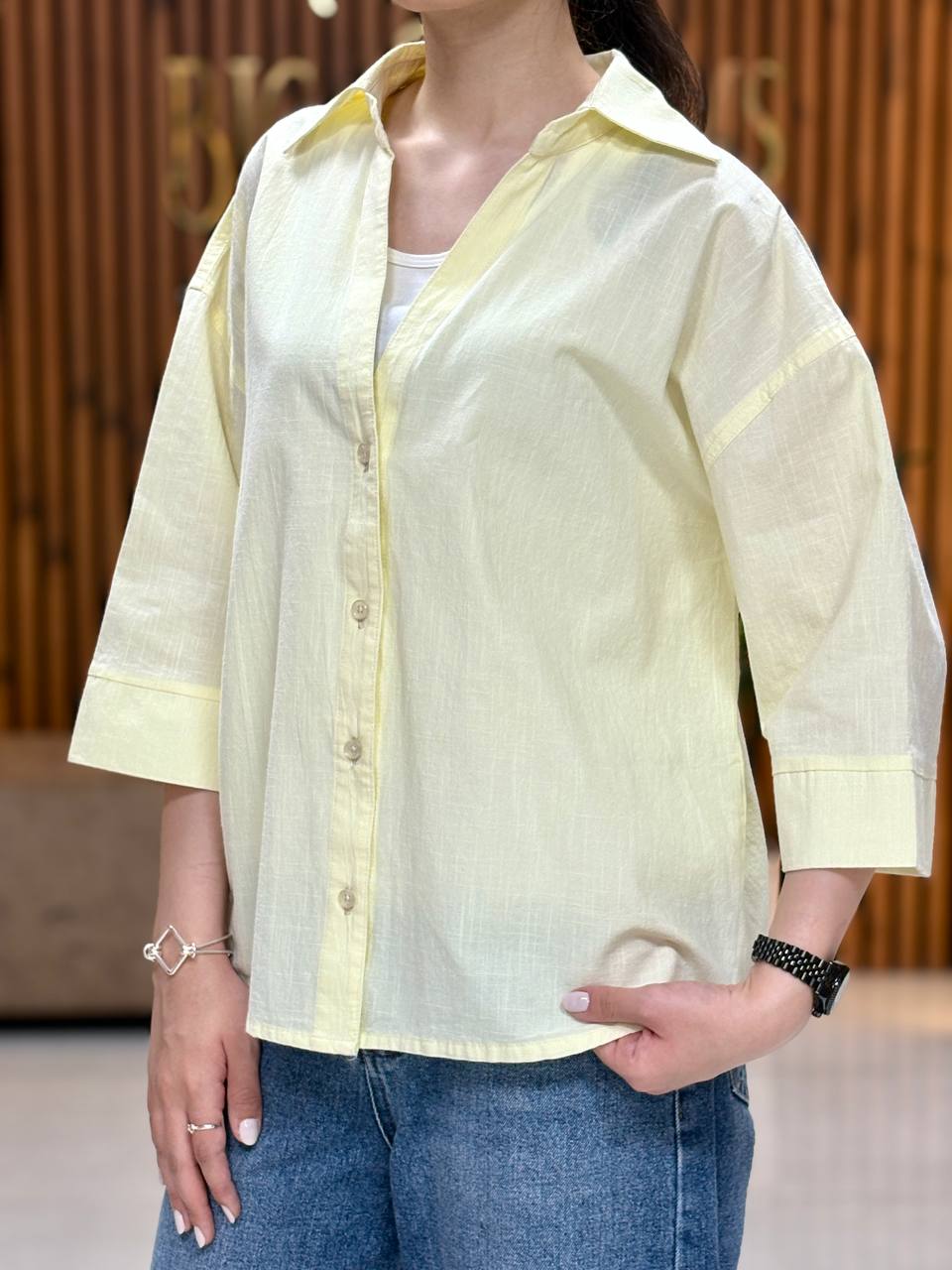شومیز زنانه لیمویی ساده تامی - Image 4